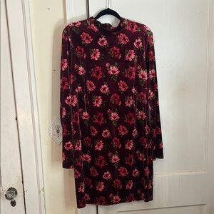 Forever 21 Burgundy Floral Long Sleeve Dress